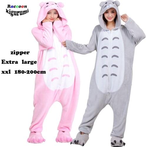 New Zipper Totoro Extra Large 180-200cm Unisex Christmas Cosplay Pajamas Animal Girl Onesie Cartoon Boy Raccoon Kigurumi