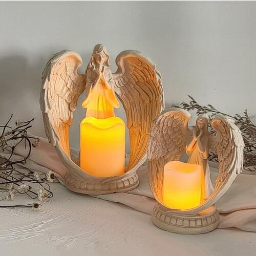 Praying Angel Candle Holder Electronic Candle Holder Guardian Angel Wings Statue