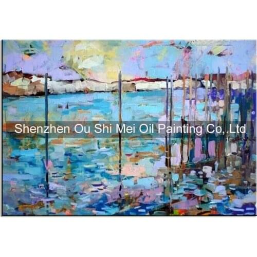 Hand Painted Knife Oil Painting on Canvas Seascape Painting Impression Abstract Hang Picture Sea Artwork for Living Room Decor