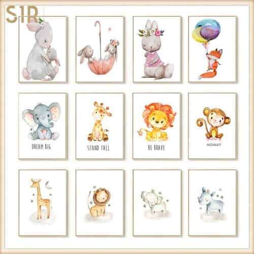 Elephant Giraffe Child Poster Animal Wall Art Canvas Nursery Print Painting Nordic Kid Baby Room Decoration Picture Art