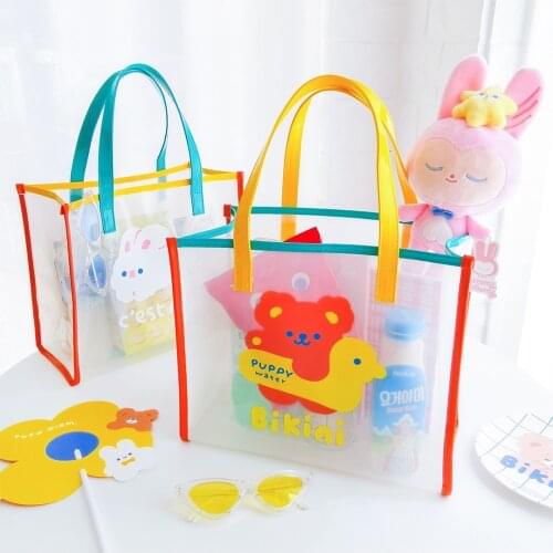 Bear Jelly Handbag Girls Transparent Travel Beach Bag Women Waterproof Wash Bags Cute Rabbit Large Cpacity Daily Shoulder Bag