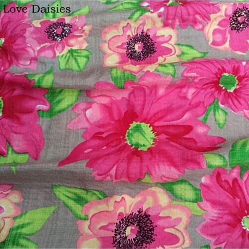 GRAY Bright-coloured Big Rose Red Flower Floral Cotton/Linen thin Fabric for DIY Summer Kids Women Apparel Dress Bluse Pants