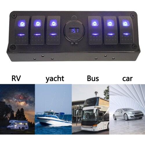 Universal for Cars Vehicles Yacht Waterproof 12-24V 20A Double QC3.0 Switch Panel 6+1 Gang Rocker Switch Box