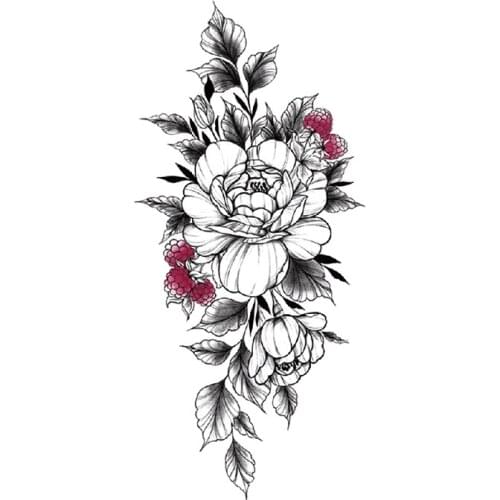 Colored Fruit Waterproof Temporary Tattoo Sticker Black Peony Rose Flowers Design Fake Tattoos Flash Tatoos Arm Body Art Women