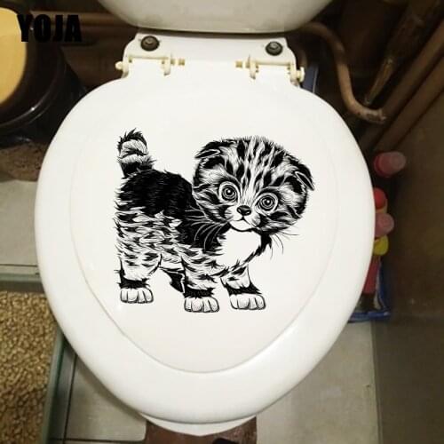 YOJA 24.1×21.6CM Hand Painted Little Black Cat Toilet Decoration Cartoon Home Wall Stickers Decals T1-3027
