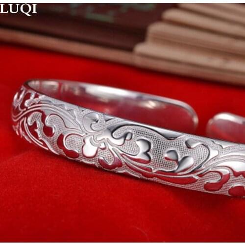 Womens Fashion S925 Silver Flower Cluster Exquisite Open Bracelets QIANXI