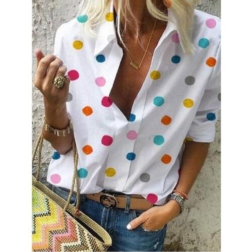Polka Dot Turn-down Collar Long-sleeved Sleeves Slim Shirt Women T-shirts