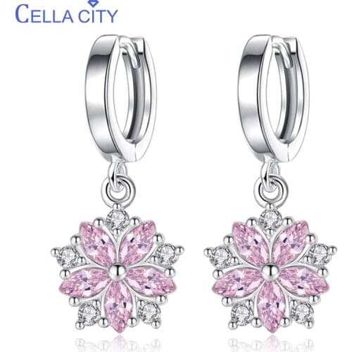 Cellacity New Arrivals Luxury Design Silver 925 Jewelry Gemstones Earrings for Women Flower shaped Ear drops Student Dating gift