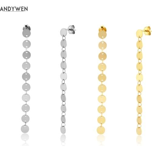 ANDYWEN 925 Sterling Silver Coins Chain Drop Earring Pendientes Piercing Rock Punk Locker Women Fashion Rock Punk Jewelry