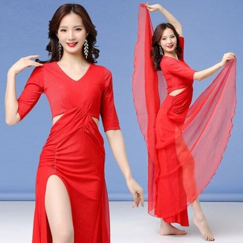 2020 Belly Dance Clothes For Women Practice Belly Dance Dress XL Size Womens Dance Slim Bellydance Costume Lesson Wear