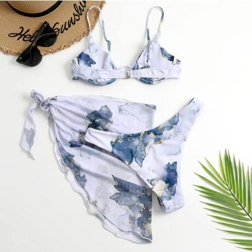 Three Piece Swimsuit Bikini Set Women Summer Beach Tie-dye Chiffon Bikini Sexy Swimwear Beachwear Bathing Suit 2021 biquinis A40