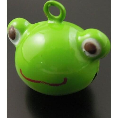 10pcs Creative Grass Green Frog Charm Jingle Bell Pendants Necklace Jewelry Accessory Wedding Christmas Lovers Gifts 21*19*15mm