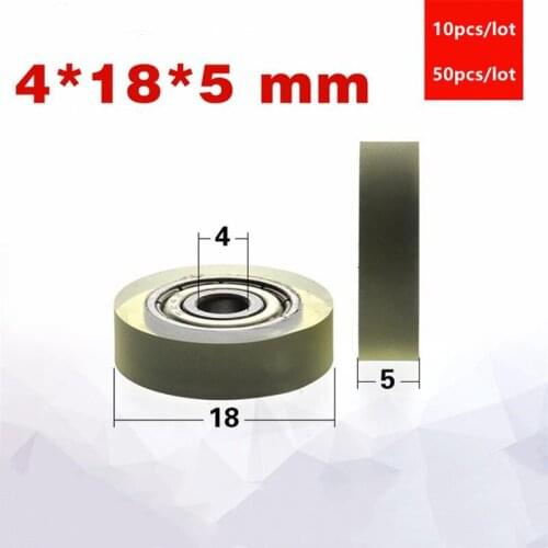 10pcs/50pcs PU62418-5 4*18*5mm polyurethane PU 624ZZ low noise roller bearing soft rubber friction pulley 4x18x5