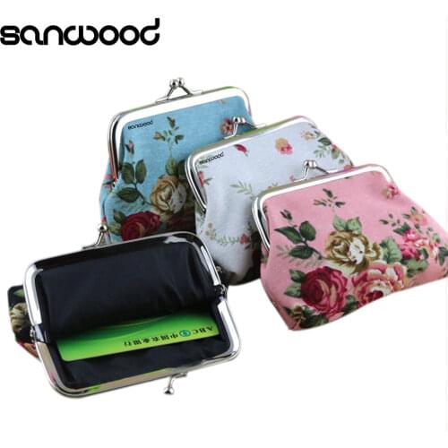 2016 Mini Rose Printed Canvas Hasp Zero Purse Key Coin Card Holder Wallet Clutch Bag Carteira 9IHJ