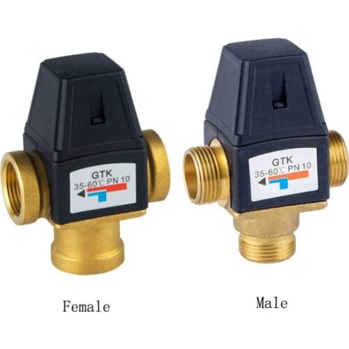 3 Way Brass Male Thread Female Thread Thermostatic Mixing Valve DN20 Solar Water Heater Valve 3-Way Thermostatic Mixer Valve