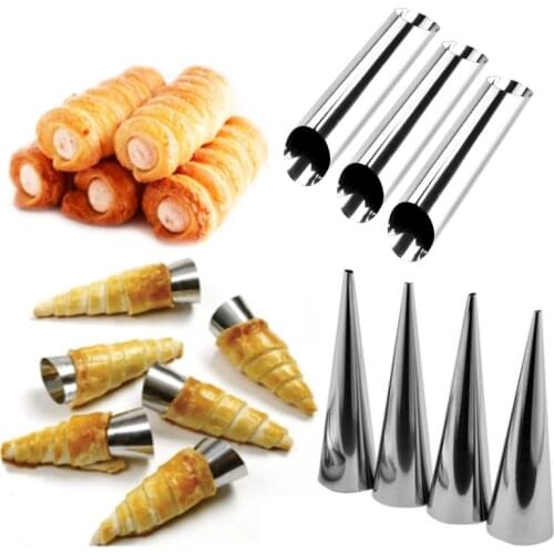 5/10/20pcs Kitchen Stainless Steel Baking Cones Horn Pastry Roll Cake Mold Spiral Baked Croissants Tubes Cookie Dessert Too