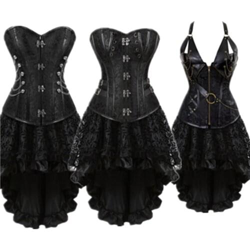 Black Steampunk Corset Waist Control Sexy Corsets and Bustie Steel Bone Corset Top Overbust Gothic Bustier Corselet Party Dress