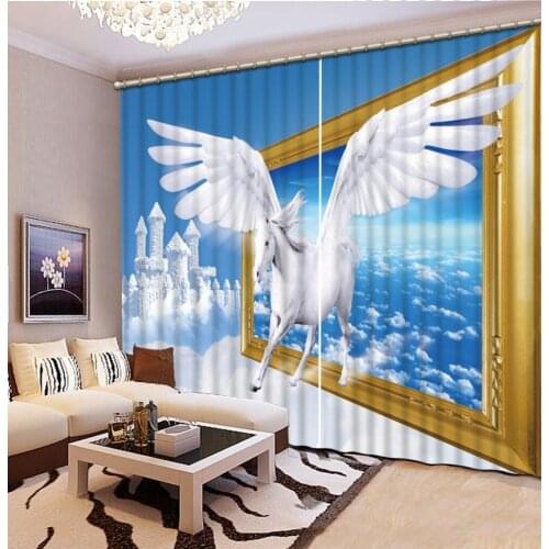 The Animal Decorative Printing Curtains Shade Kids Curtains Creative fly horse Window Curtain Living Room Bedroom Kitchen