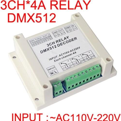 DMX-RELAY-3CH/4CH-220 50/60HZ AC110-220V Controller Decoder RGB Led Strip Lights DMX512 Relays 3P Use For Led Strp Lights Lamp