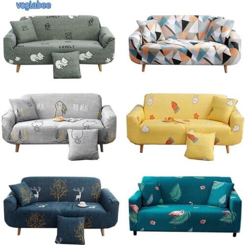 Printed Elastic Sofa Cover All-inclusive L Shape Couch Cover For Living Room Removable Adjustable Protectors Enough Foam Stick
