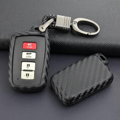 Carbon Fiber Key Fob Case Cover Holder For Toyota RAV4 Highlander Corolla LC200 Avalon Camry 4Runner Sequoia Tundra