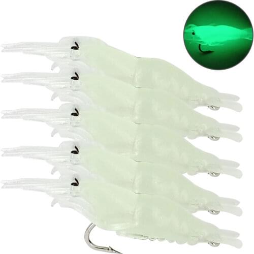 AS 5PCS Soft Prawn Carp Wobbler Shrimp Silicone Artificial Bait Hooks Luminous Simulation Lure Fishing Tackle/Lure/Accessories