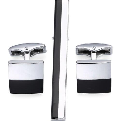 XKZM Classic black enamel Stripe Bussiness Mens Cufflinks Tie Clips Set High Quality Necktie Pin Tie Bars Clip Clasp Jewelry