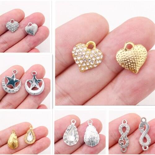 Fashion Women DIY Handmade Rhinestone Metal Pendant, 3D Hearts Charm, Raindrop Charm, Moon & Stars Charm, Infinity Tag Charm,P84