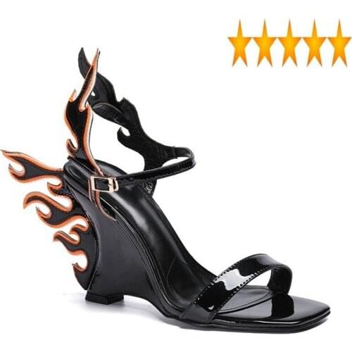 Flame Fashion Sexy Ladies Pumps Pattern Sheepskin Wedges Summer Personality Office 10CM High Heel Sandals Plus Size