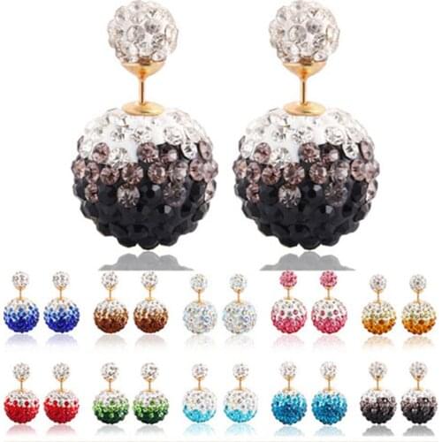 New Arrive Fashion Women Earrings Shiny Crystal Colorful ball Double Beads Stud Earrings Charm Rhinestone jewelry (#ER075)