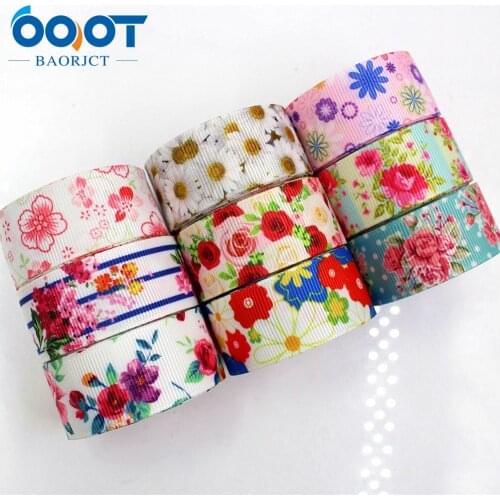 OOOT BAORJCT 175235 22mm 10yard Flower Ribbons Thermal transfer Printed grosgrain Wedding Accessories DIY handmade material