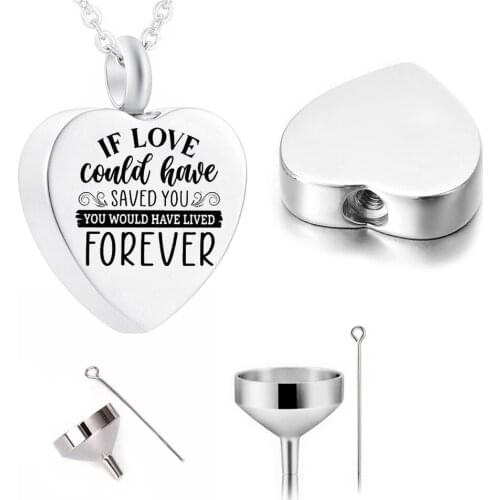 Cremation Jewelry Heart Pendant Stainless Steel Urn Necklace Pet Ashes Memorial Belt Filling Kit And Gift Velvet Bag