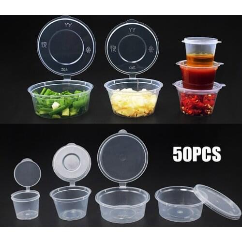 50Pcs 25/30/40ml Plastic Takeaway Sauce Cup Containers Food Box With Hinged Lids Pigment Paint Box Palette Disposable Box