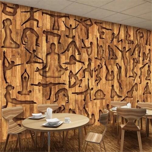 Milofi custom non-woven wallpaper mural fitness sports yoga leisure club wood plank tooling background wall