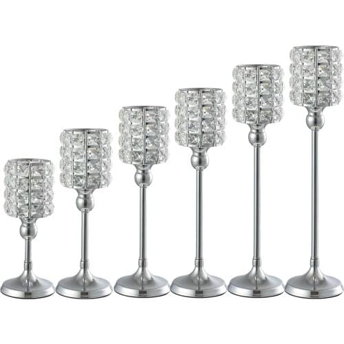 Silver Crystal Candle Holders Stand Tea Light Candlestick Table Centerpieces