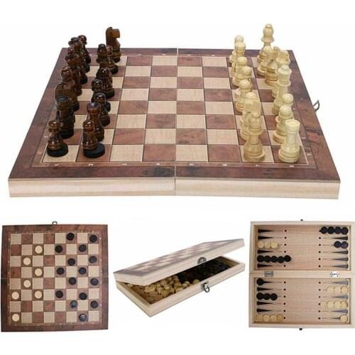 Folding Wooden Chess Set Chessboard Game Checkers Toy with Game Board Interior for Storage Adult Kids Beginner Large Chess