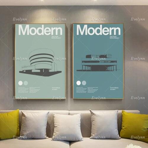 Modern Poster Graphic Architecture Bauhaus Villa Savoye Le Corbusier Guggenheim Museum Frank Lloyd Wright Home Decor Prints