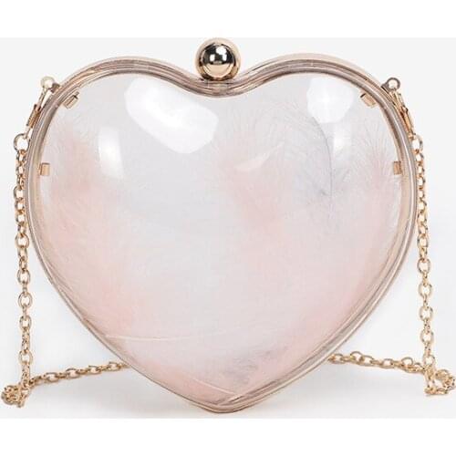 Mini Transparent Handbag Womens Acrylic Clutch Bag Heart Shape Feather Sweet Wedding Purse for Bridal Chain Shoulder Bag ZD1620