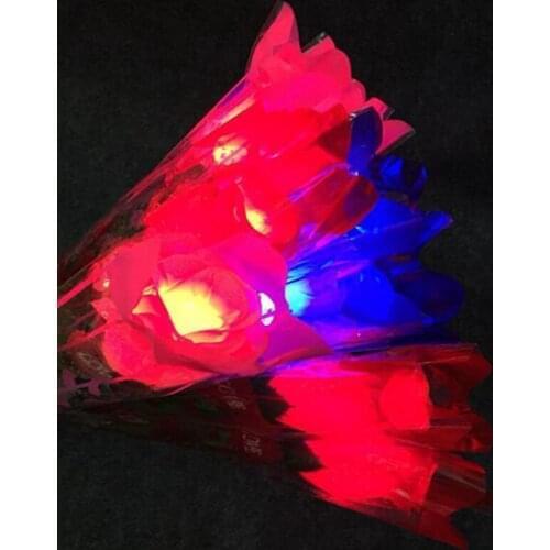 LED Light Up Rose Flower Valentines Mothers Day Birthday Party Supplies Wedding Decoration Halloween Fake Flower