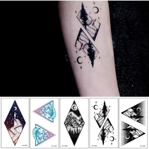 Ecology Fake Tattoo Planet Ocean Coconut Tree Waterproof Halloween Tattoos Moon Mountain Temporary Tattoo Stickers Long Lasting