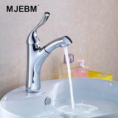 MJEBM Pull Out Bathroom Basin Sink Faucet Single Handle Hot and Cold Water Crane Vessel Sink Mixer Tap
