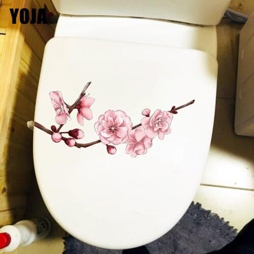 YOJA 23.5X10.7CM Pink Peach Blossom Branch Toilet Decor Home Room Wall Sticker Decal T1-1809