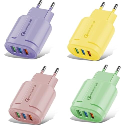 QC 3.0 Quick Charge USB Charger 3 USB Port 5V 2.1A Fast Charger EU US Plug Color Wall Charger Adapter For iPhone Samsung Xiaomi