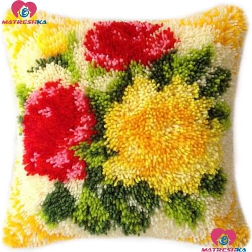DIY Latch Hook Kits cross stitch pillow Embroidery flower diy Cushion Cover Accessories Printed Canvas handwerken knooppakket