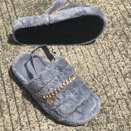 2021 New Ladies Designer Furry slippers Outside shoes designer slippers famous brands Comfortable Faux Fox fur Winter slippers