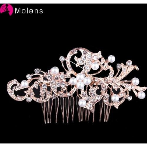 MOLANS Women Luxury Alloy Pearl Hair Combs For Hairpin Headdress Prom Bridal Wedding Crown Elegant Hair Accessories Headwear