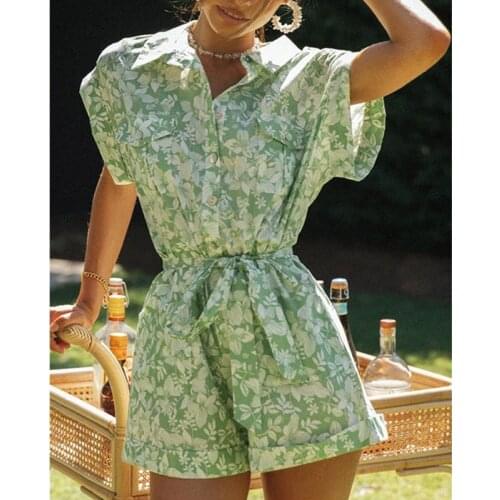 MosiMolly 2021 Summer Floral Print Romper Jumpsuit Women Boho Beach Short Playsuit Overalls Female