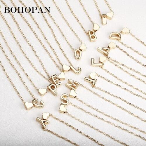 26 Letters Lover Heart Necklaces Gold Alloy Simple Pendants Necklaces For Women Personalized Name Choker Party collier femme