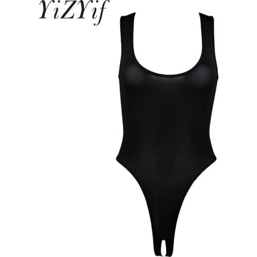 Womens Sexy Lingerie Bodystocking Sleeveless High Cut Thong Leotard Bodysuit Open Crotch Sissy Crotchless Sexy Catsuit Underwear