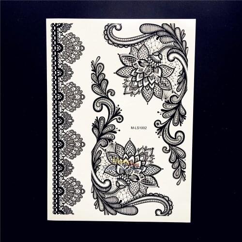 1PC Nontoxic Waterproof Tattoo Black Lace Flower Bracelet Design Women Body Art Temporary Tattoo Sticker Sexy Back Tatoo HBML102